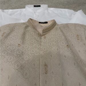 Elegant Beige Kurta Pajama with open Sherwani for Men